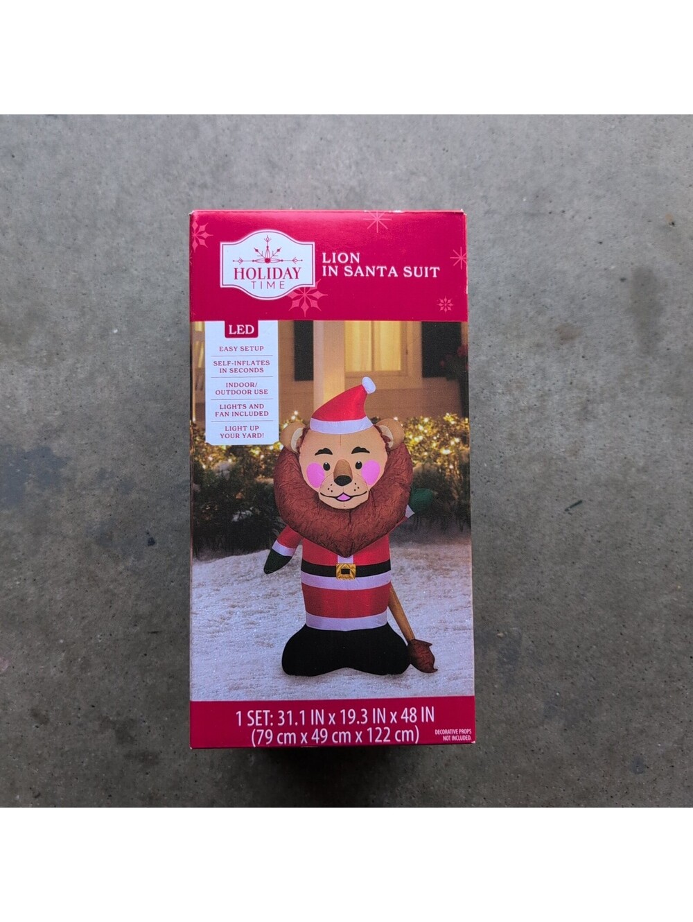 Holiday Time Lion In Santa Suit 4 Ft Christmas Airblown Inflatable LED NEW!